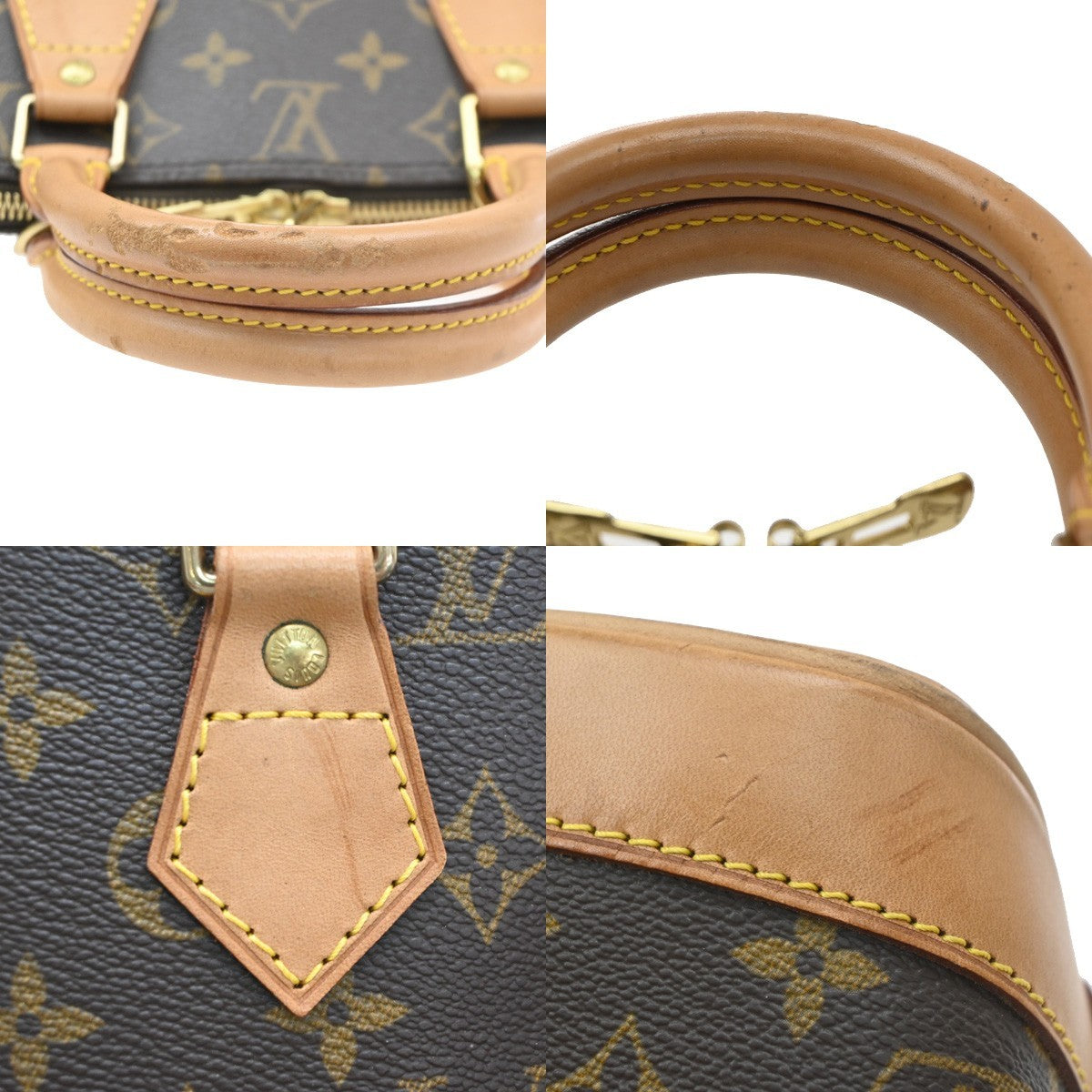 LOUIS VUITTON LV Logo Alma Hand Bag Monogram Leather Brown France M51130 88SA164