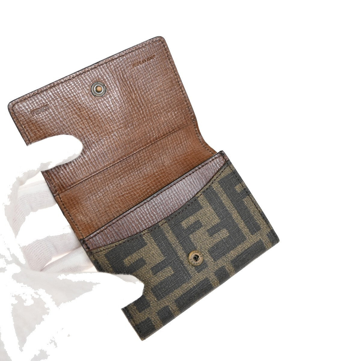 FENDI Logo Zucca Pattern Card Case Wallet PVC Leather Brown Italy 02EE268