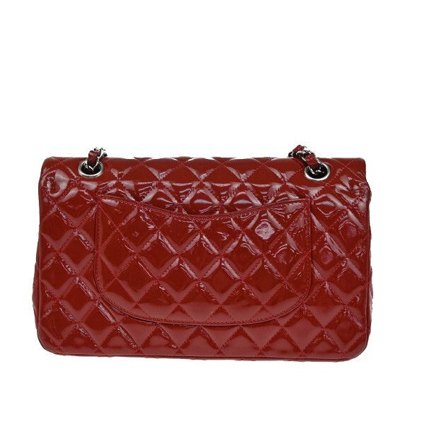 CHANEL Matelasse 25 Double Flap Chain Shoulder Bag Patent Leather Red 339RF259