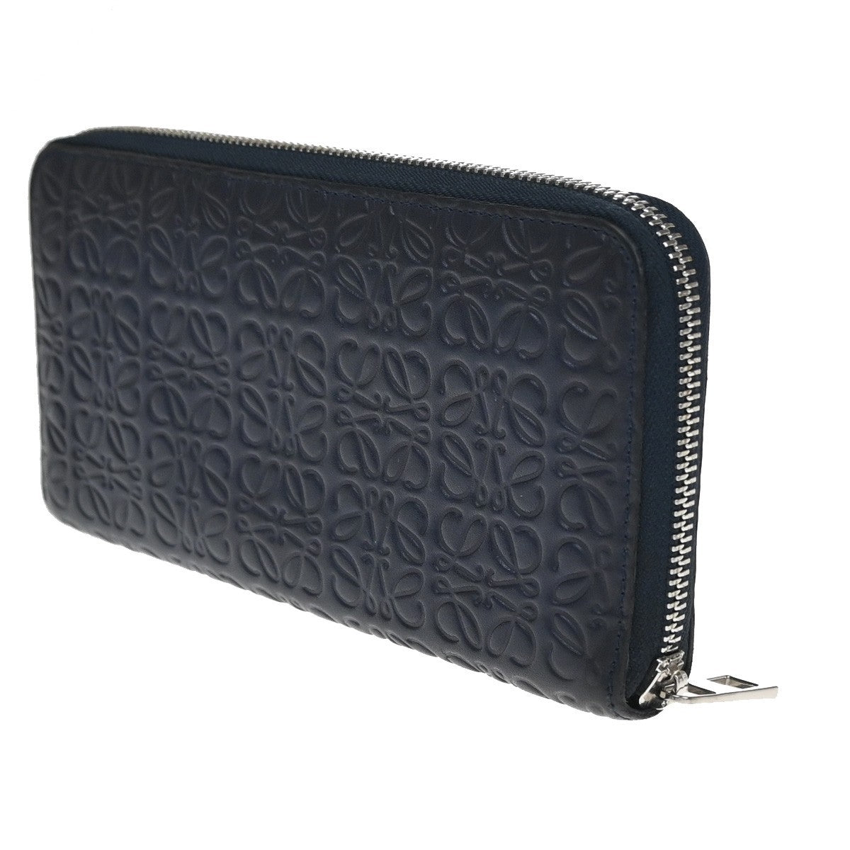 LOEWE Logo Anagram Repeat Long Zipper Wallet Embossed Leather Blue Navy 61KD063
