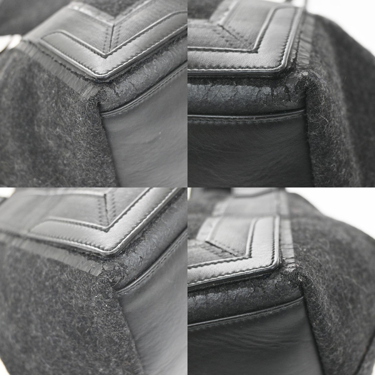 BALENCIAGA Logo Navy Cabas S Hand Bag Wool Felt Fabric Leather Black 30YH822