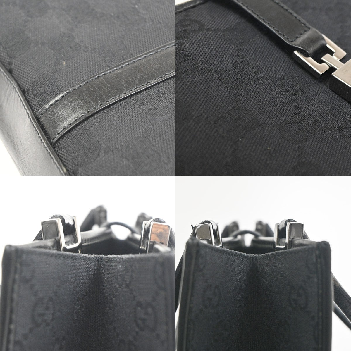 GUCCI Jackie GG Top Handle Tote Hand Bag Canvas Leather Black SHW Italy 30RL903