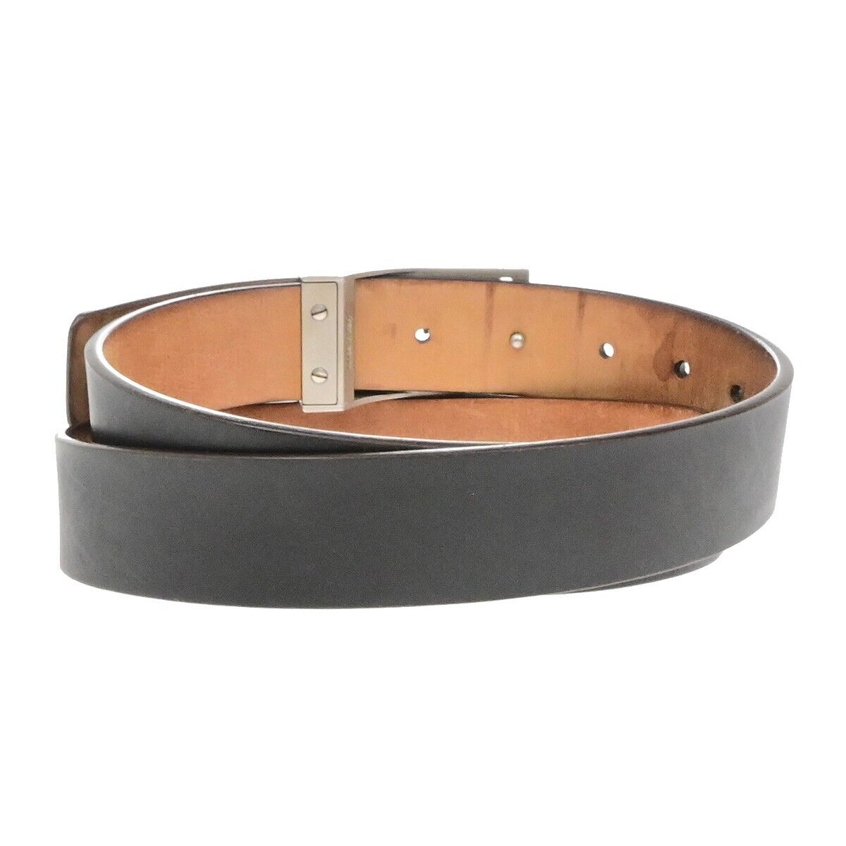 LOUIS VUITTON Logo Ceinture LST Belt Leather Brown Silver M6809 Spain 60EE095