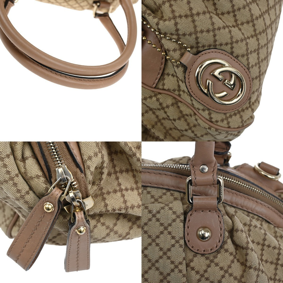 GUCCI Diamante Sukey Shoulder Bag Charm Canvas Leather Brown Pink GHW 81TA301