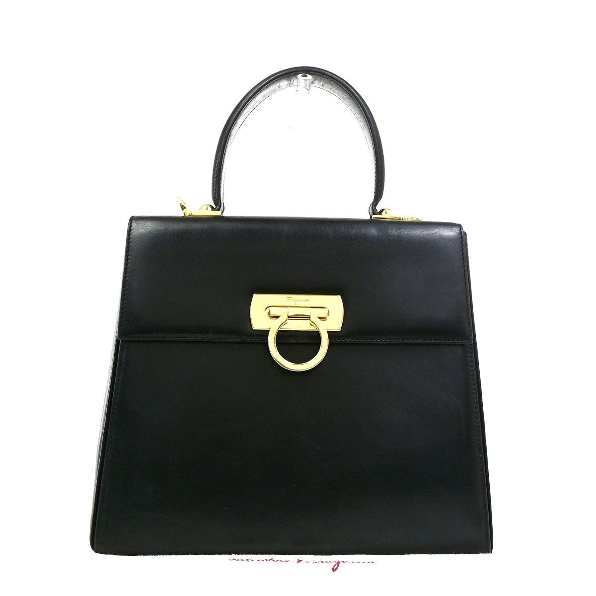 SALVATORE FERRAGAMO Logo Gancini Hand Bag Leather Black GHW Italy 38KD151