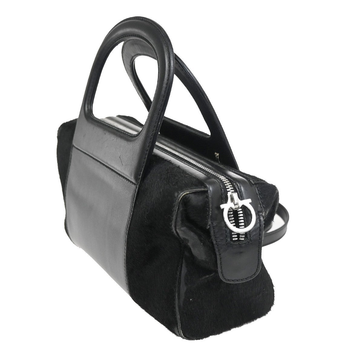 SALVATORE FERRAGAMO Logo 2WAY Shoulder Bag Fur Leather BK SHW Italy 05KC522