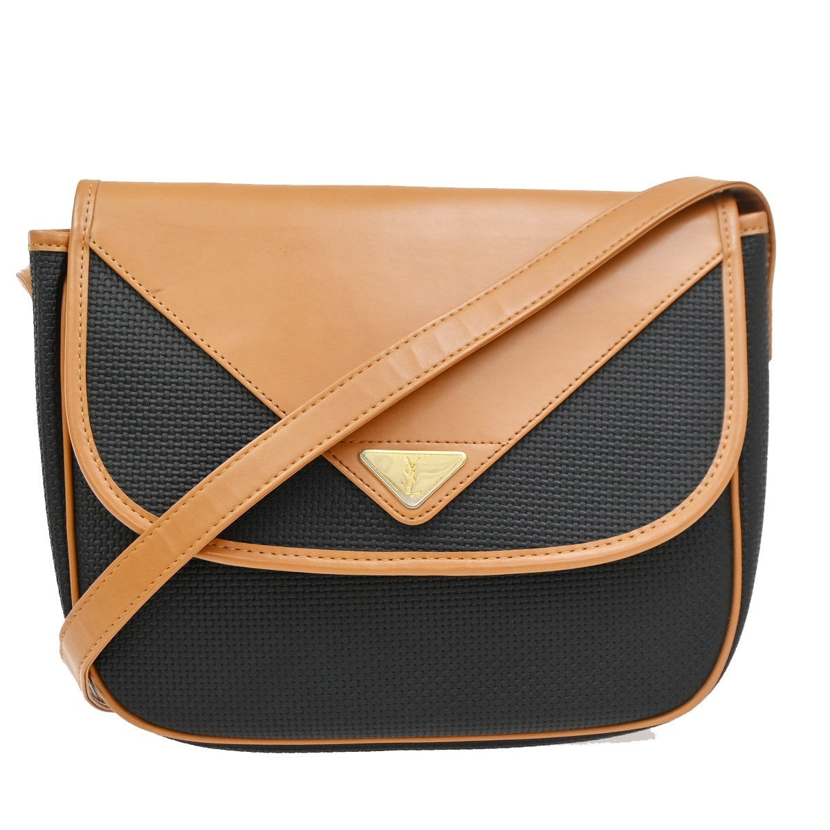 YVES SAINT LAURENT Crossbody Shoulder Bag Textured Canvas Leather Italy 62DA265