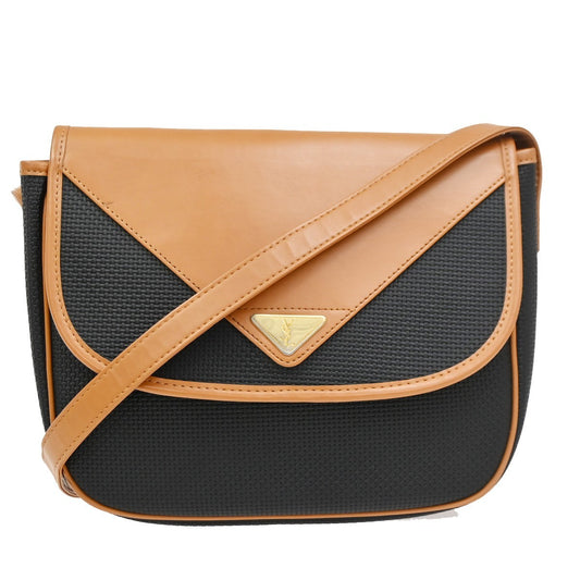 YVES SAINT LAURENT Crossbody Shoulder Bag Textured Canvas Leather Italy 62DA265