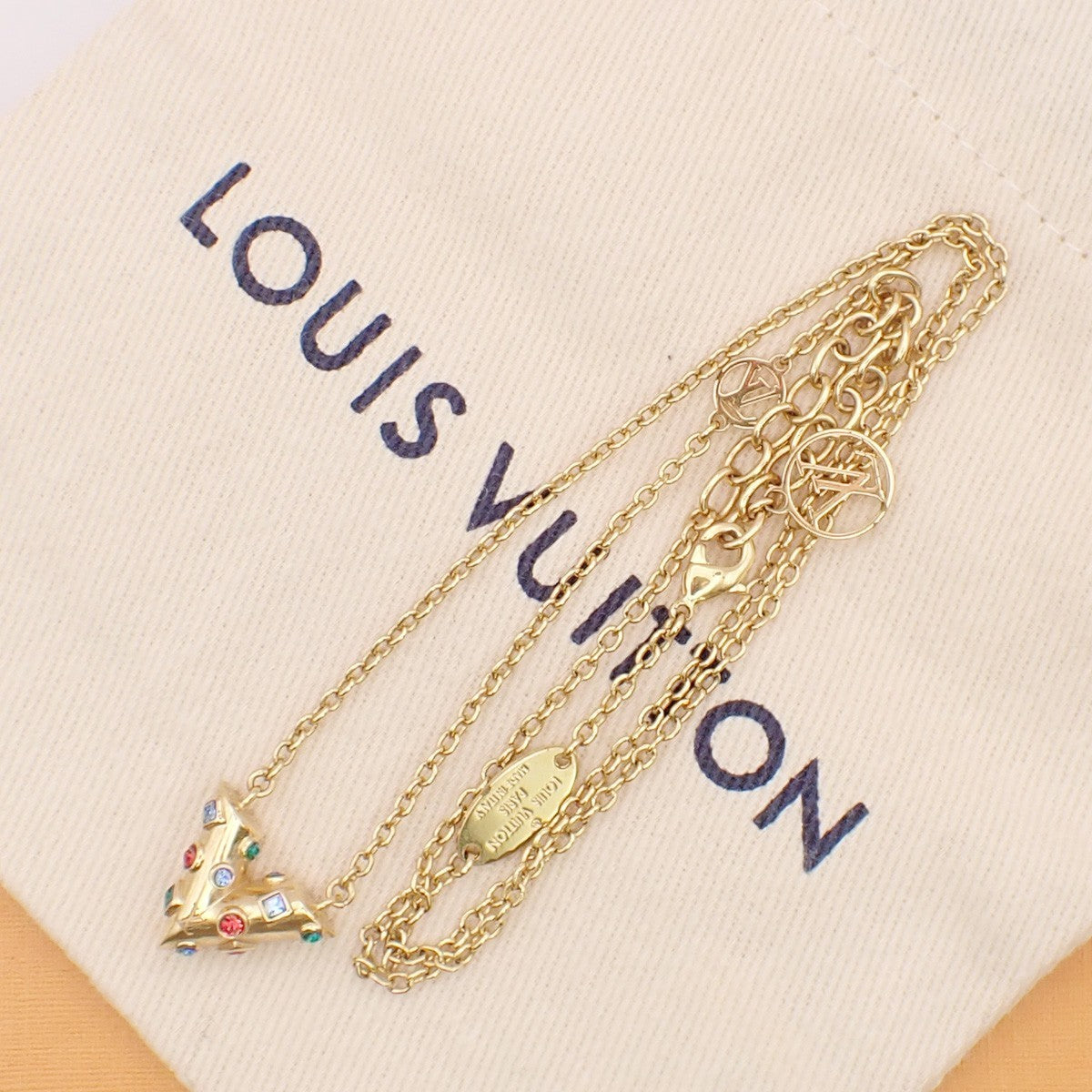 LOUIS VUITTON Essential V Planet Necklace Rhinestone GHW M68920 37EG281
