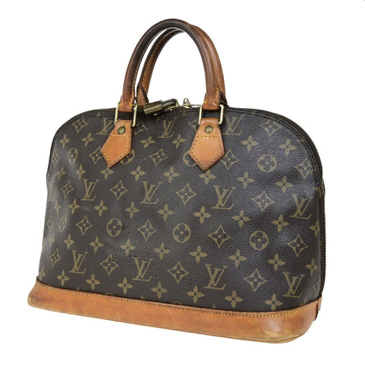 LOUIS VUITTON LV Logo Alma Hand Bag Monogram Leather Brown U.S.A. M51130 36FB182
