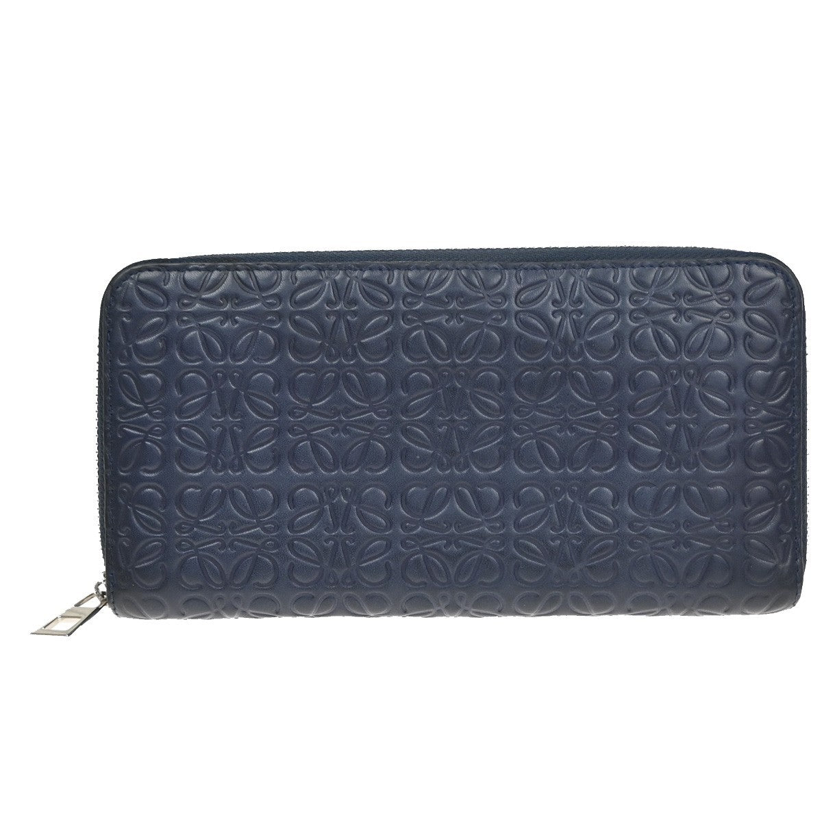 LOEWE Logo Anagram Repeat Long Zipper Wallet Embossed Leather Blue Navy 61KD063