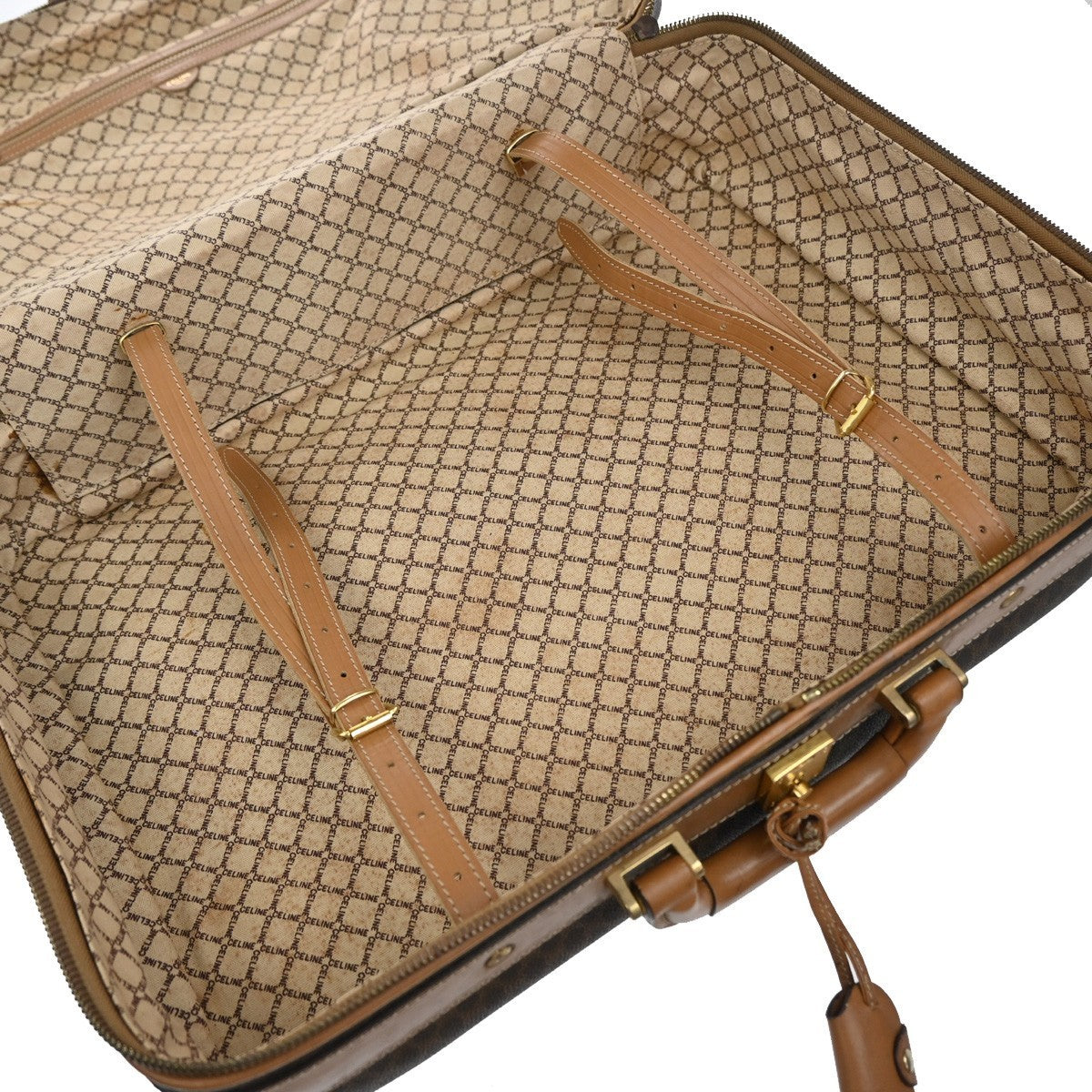 CELINE Logo Macadam Pattern Travel Hand Bag PVC Leather Brown GHW Italy 64KP375