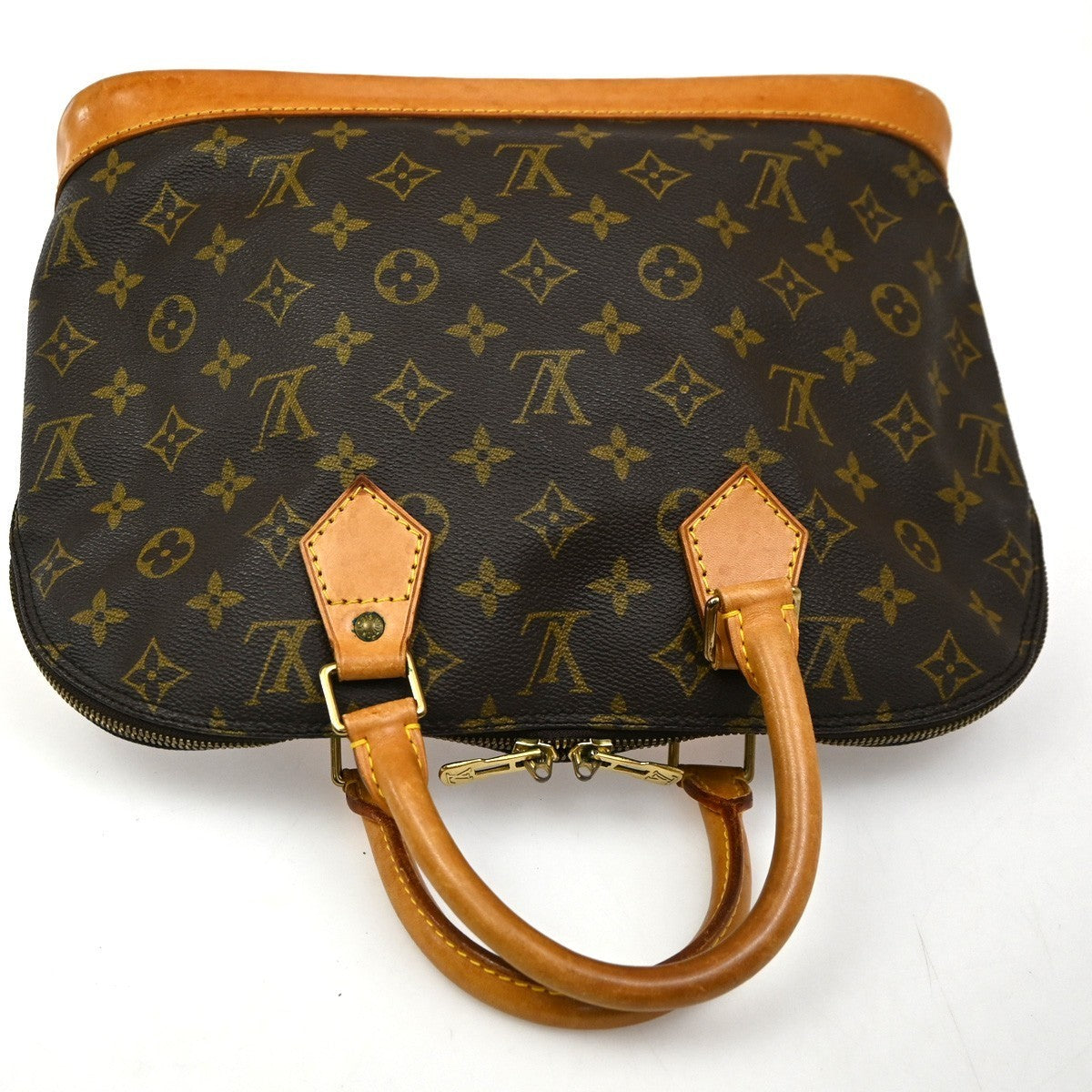 LOUIS VUITTON LV Logo Alma Hand Bag Monogram Leather Brown France M51130 84CA469