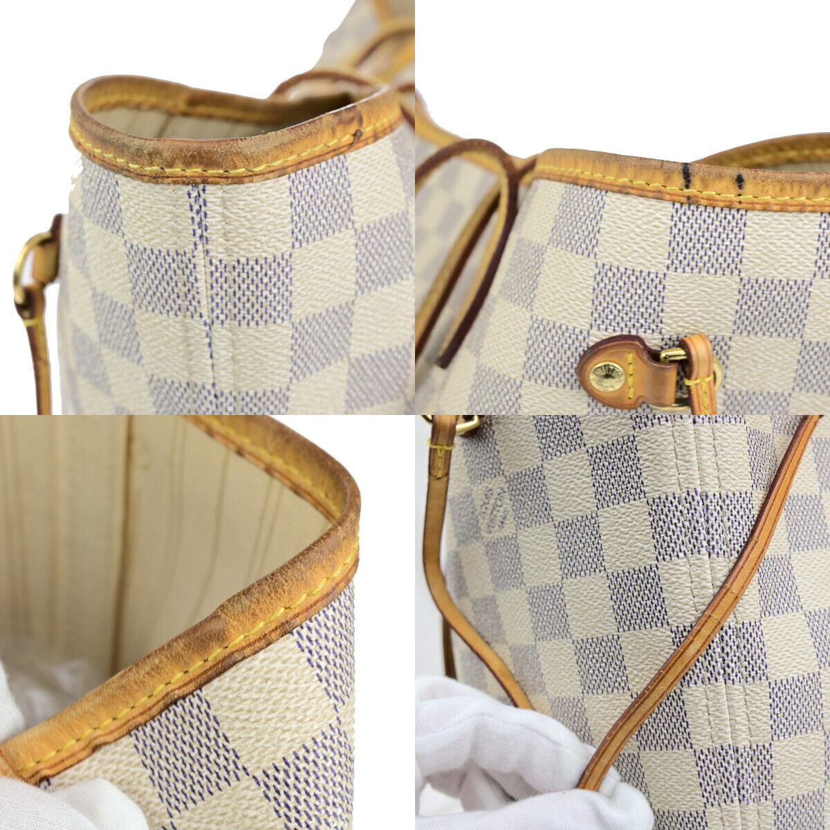 LOUIS VUITTON Neverfull MM Shoulder Tote Bag Damier Azur Leather N51107 16YG614
