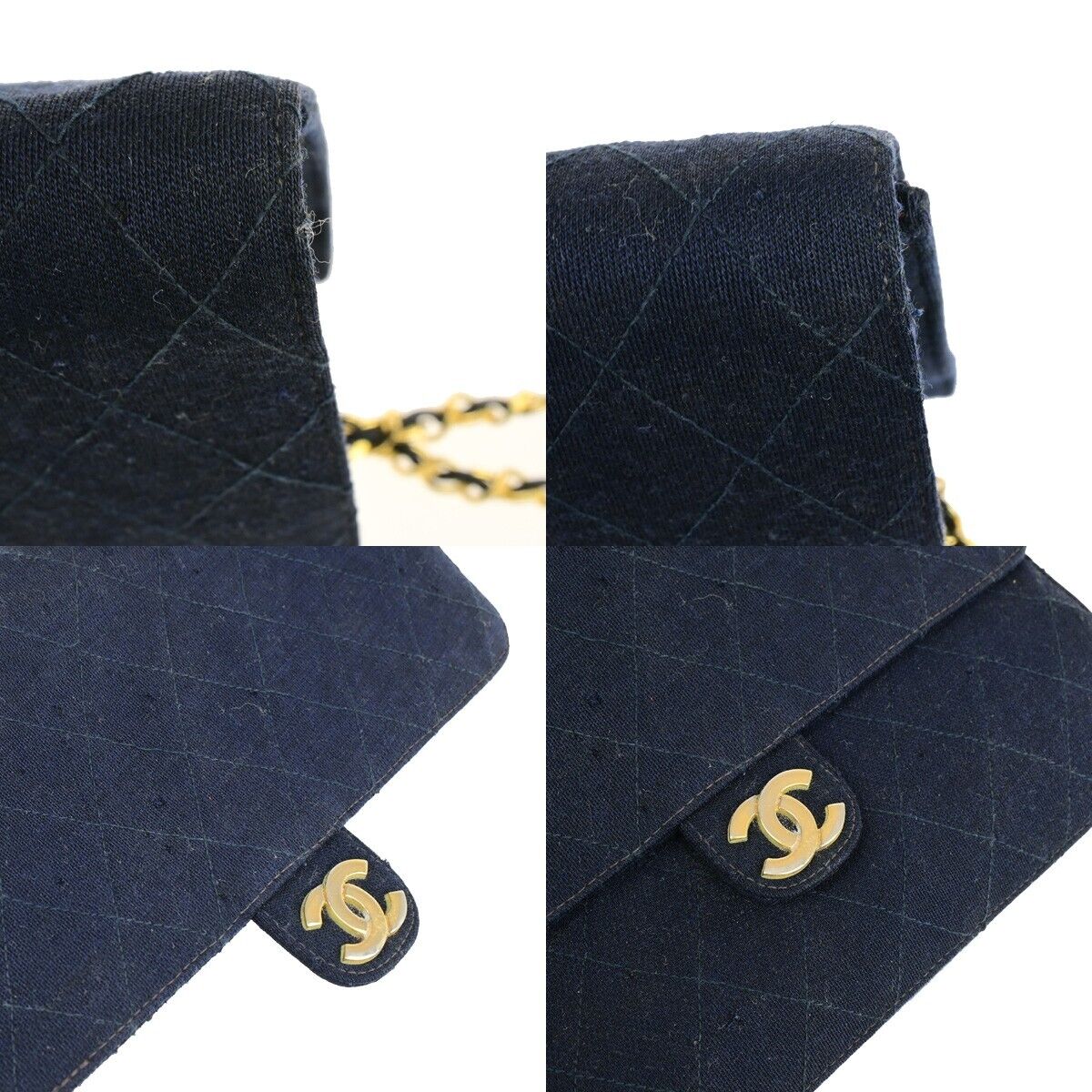 CHANEL CC Matelasse 25 Chain Shoulder Bag Canvas Leather Navy Blue GHW 78YF770