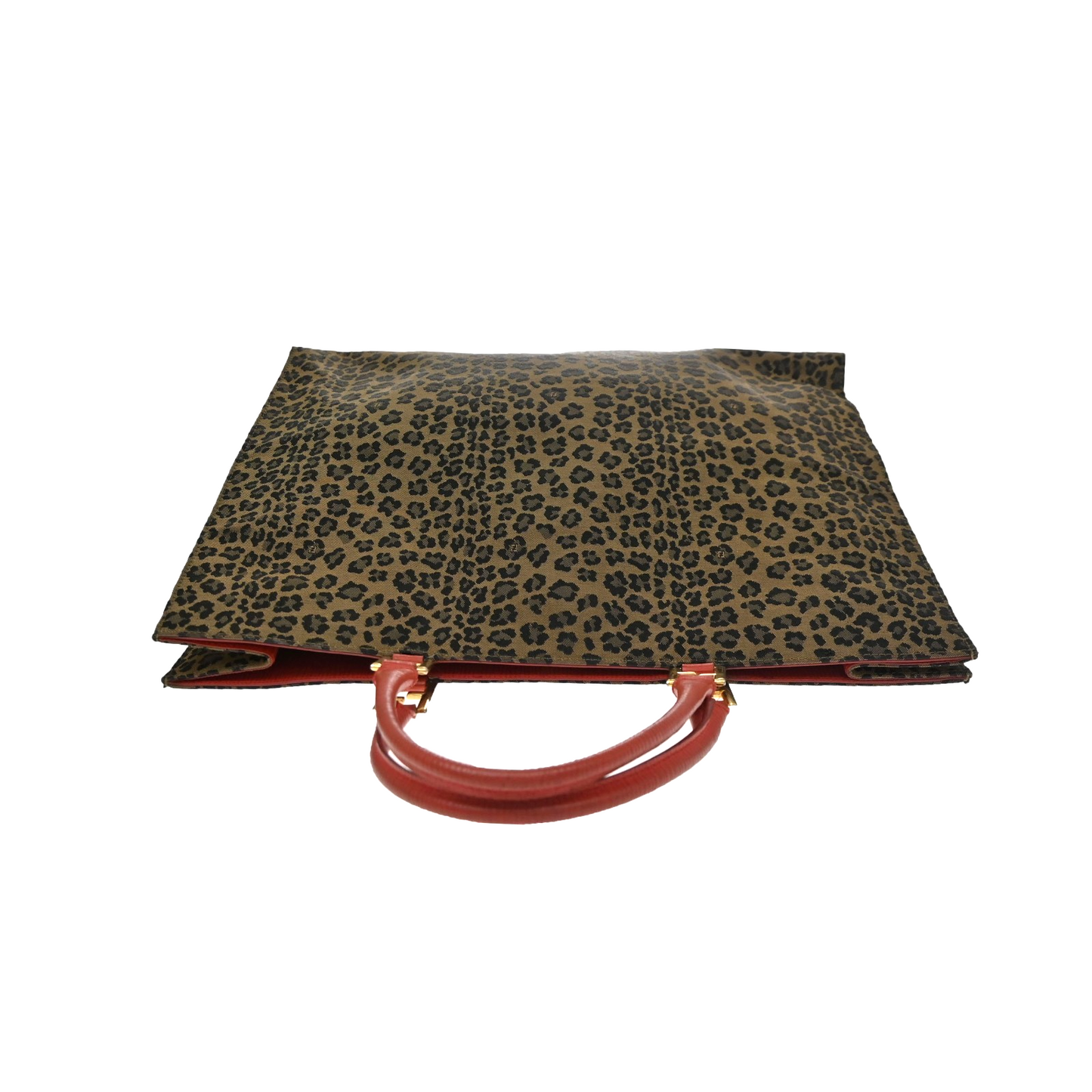 FENDI Logo Leopard Pattern Hand Bag Canvas Leather Brown Red Italy 38KD067