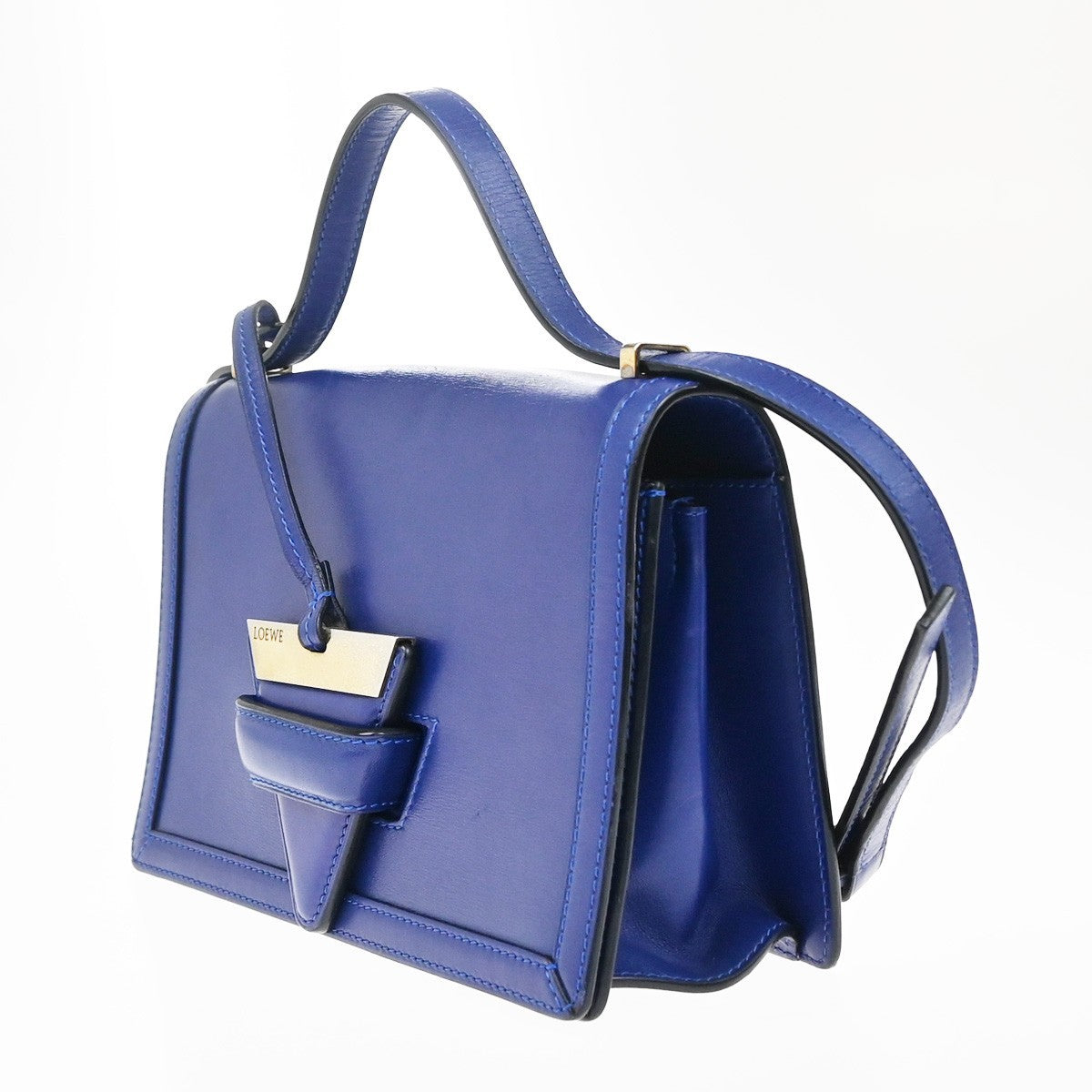 LOEWE Logo Barcelona Mini Shoulder Hand Bag Leather Blue GHW Spain 76KP582