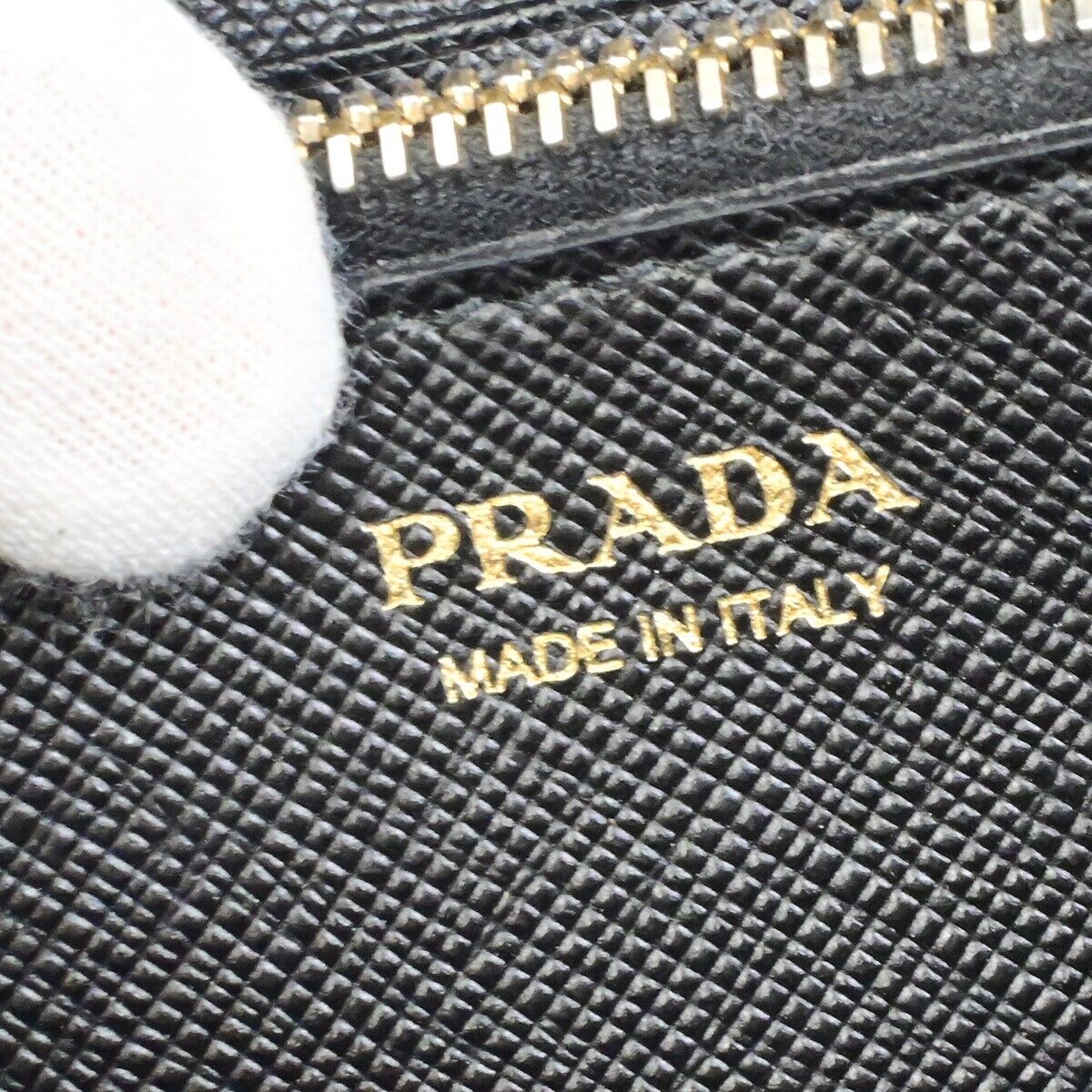 PRADA Logo Bifold Long Wallet Saffiano Leather Black GHW Italy 04ED935
