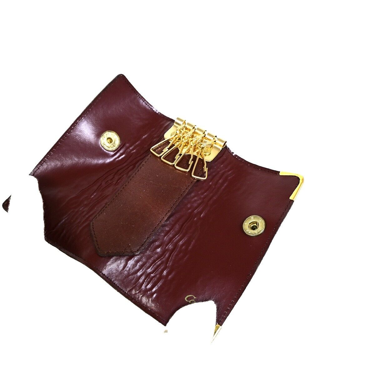 CARTIER 2C Logo 4 Hooks Bifold Key Case Leather Bordeaux Gold 08EB577