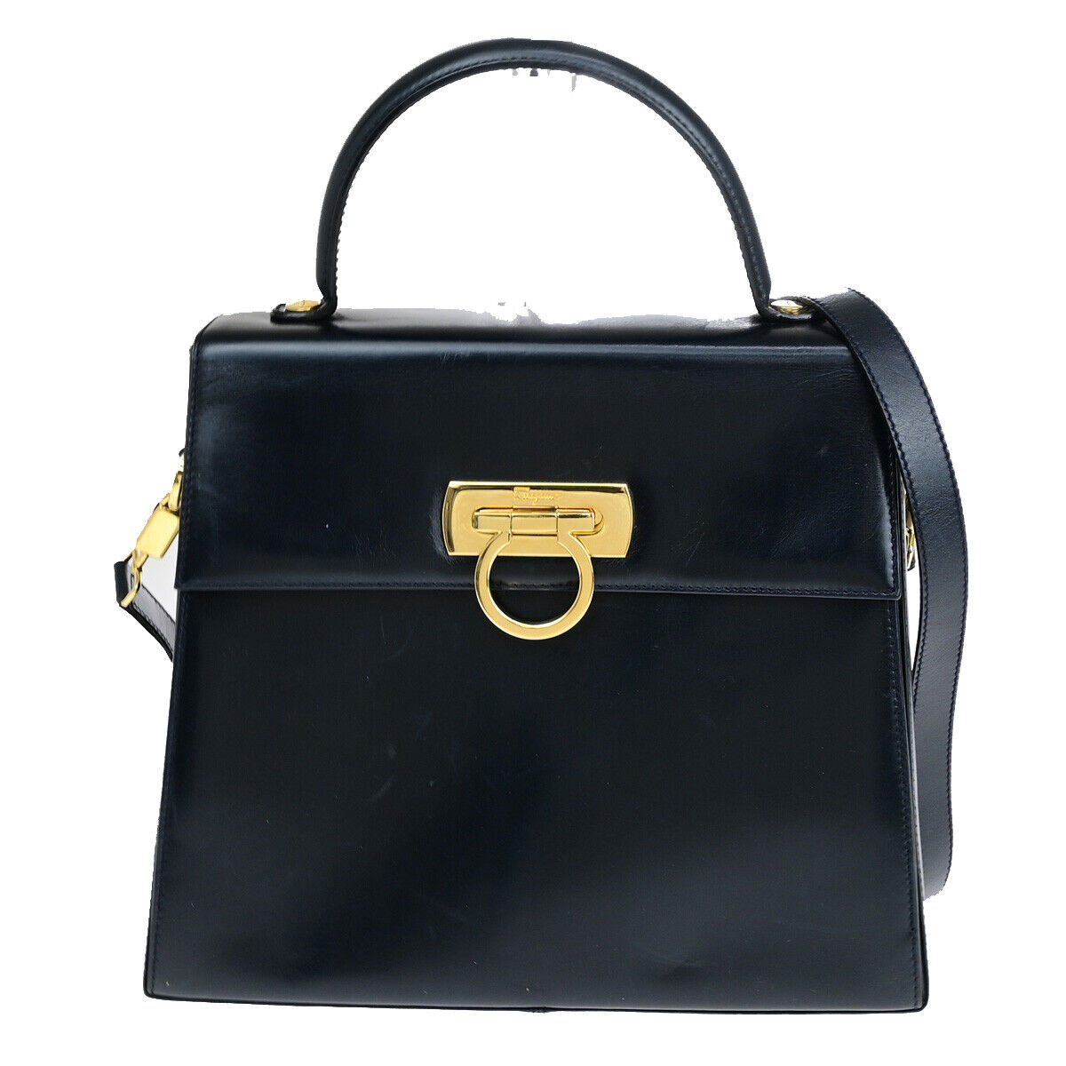 SALVATORE FERRAGAMO Logo Gancini 2Way Shoulder Hand Bag Leather Blue GHW 34YF576