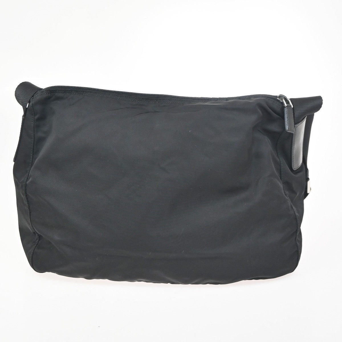 PRADA MILANO Tessuto Plate Messenger Bag Nylon Leather Black SHW Italy 02ZA370