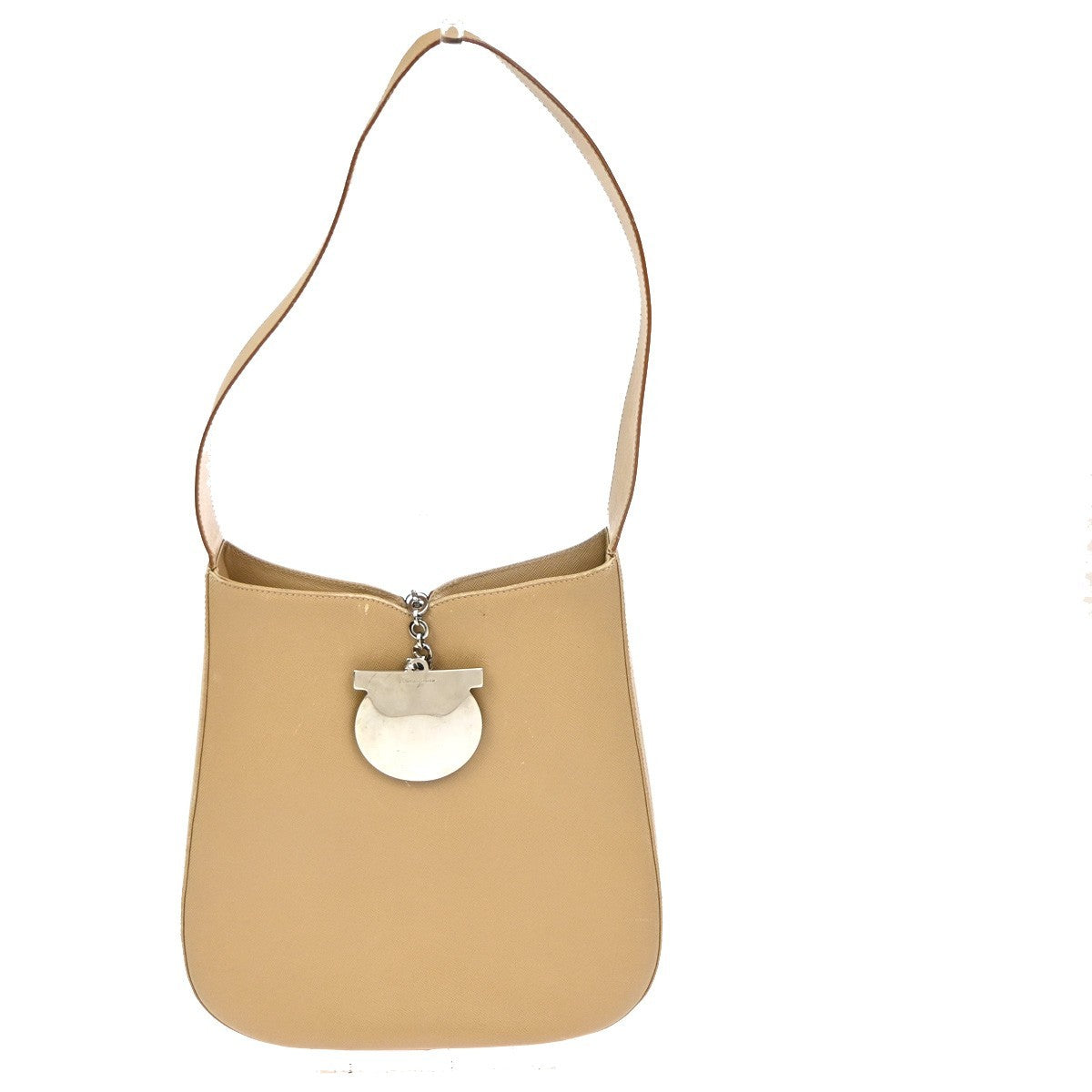SALVATORE FERRAGAMO Logo Gancini Shoulder Bag Leather Beige SHW Italy 62KC642