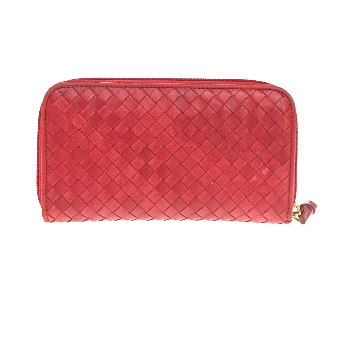 BOTTEGA VENETA Logo Intrecciato Zip Around Long Wallet Leather Red Italy 02CA741