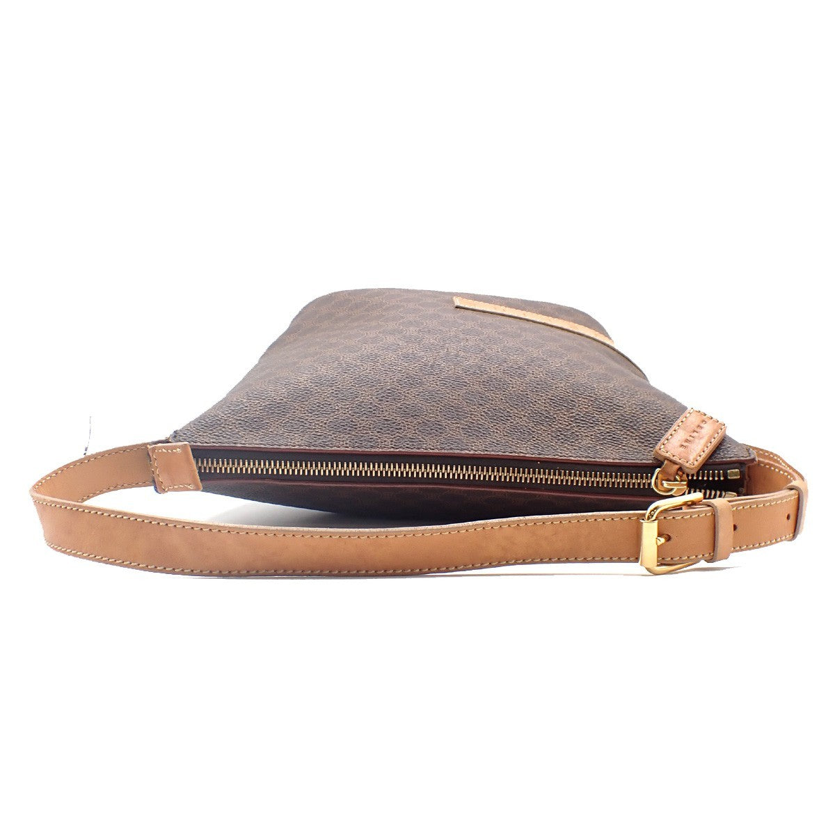 CELINE Logo Macadam Pattern Shoulder Bag PVC Leather Brown GHW Italy 33KC954