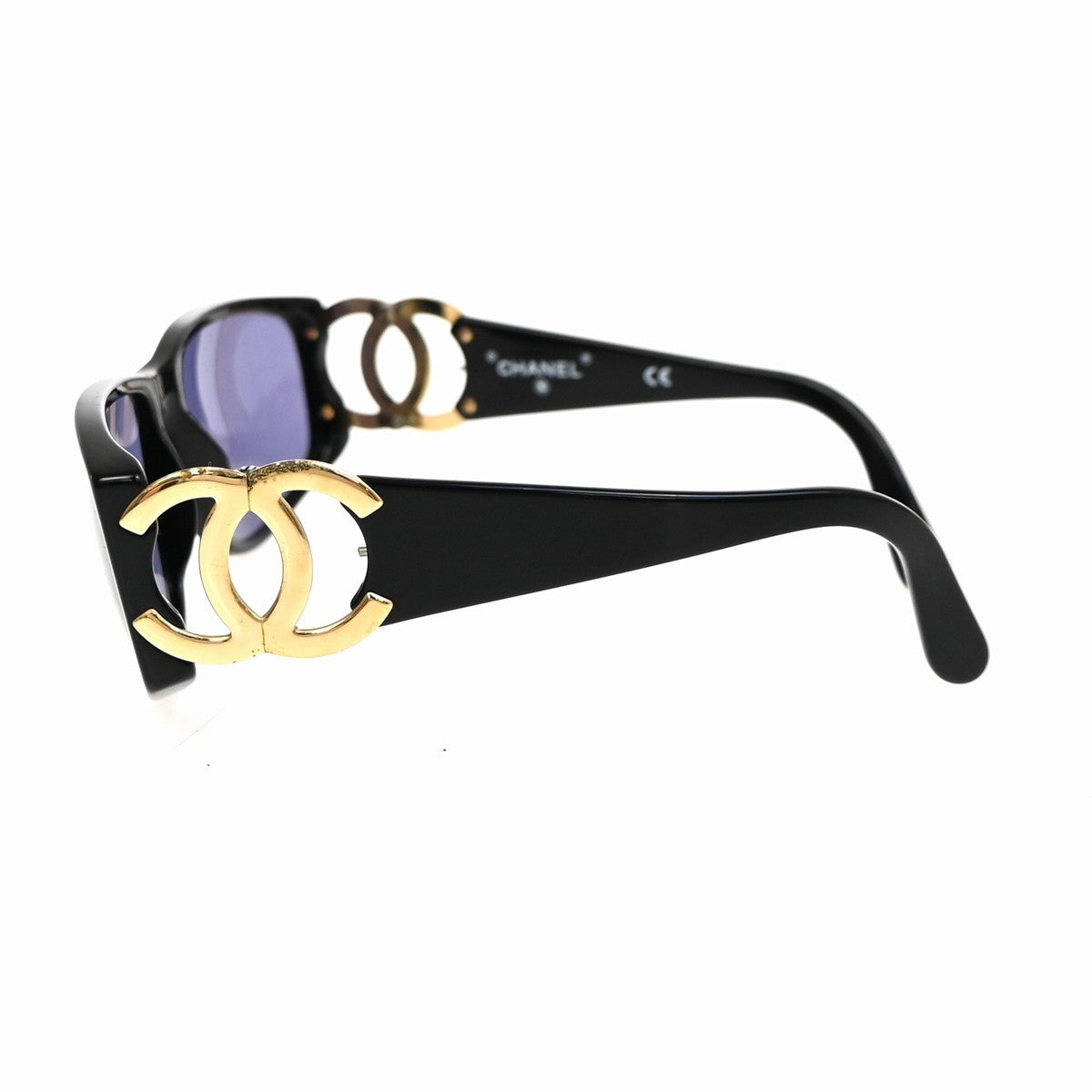 CHANEL CC Logo Sunglasses Eye Wear Plastic Black Gold Italy 02461 66RL540
