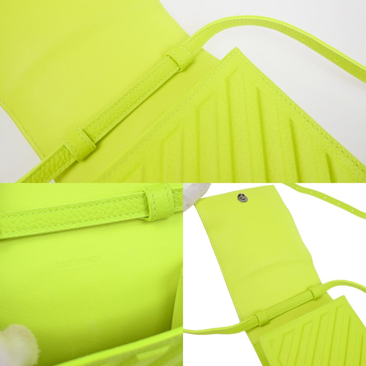 BALENCIAGA Logo Car Phone Holder Mini Shoulder Bag Leather Yellow Italy 34YH975