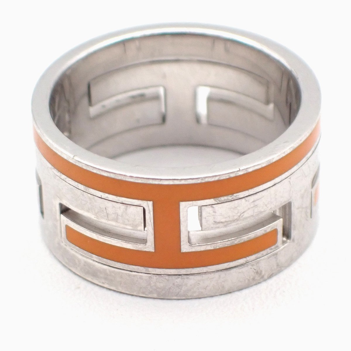HERMES Logo Move H Ring Size 51 US 6 /JP 11 Silver 925 Orange 36RL571
