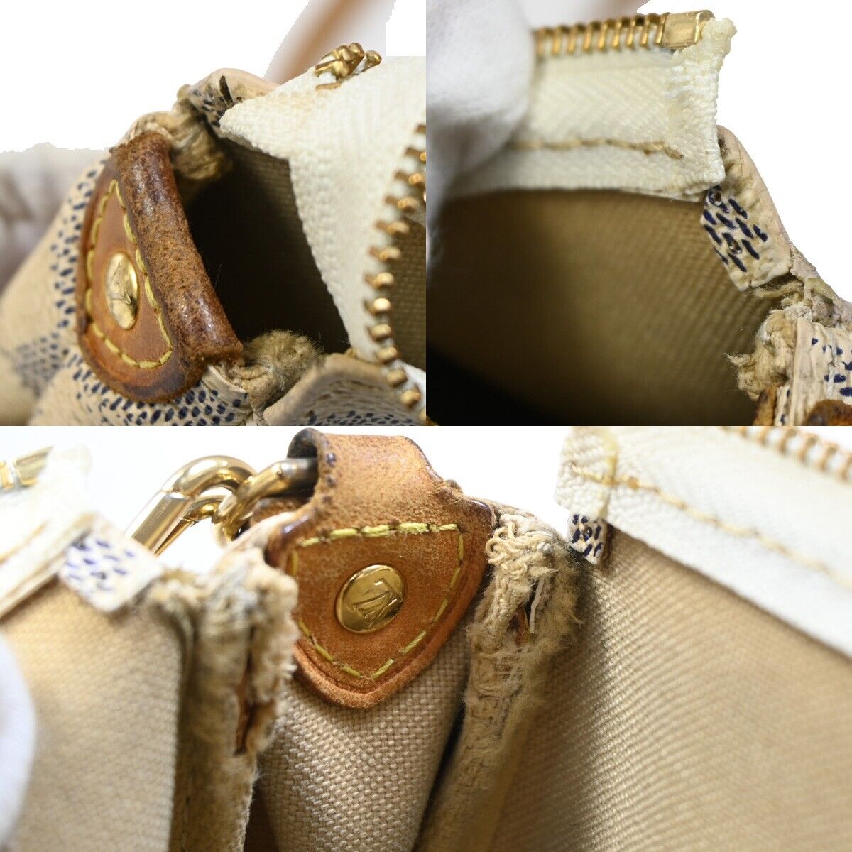 LOUIS VUITTON Eva Chain Shoulder Bag Damier Azur Leather White N55214 10FA502
