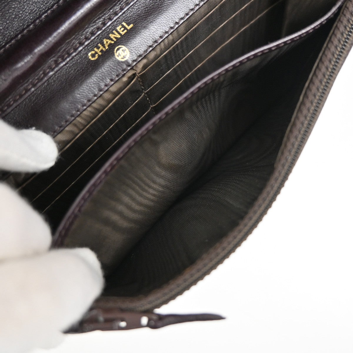 CHANEL CC Logo Chain Wallet Grained Calfskin leather Brown Italy VTG 332RL962