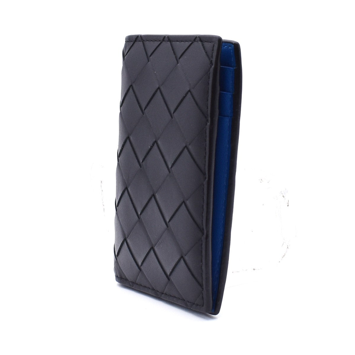 BOTTEGA VENETA Logo Intrecciato Bifold Card case Leather Black  Blue 62RL569