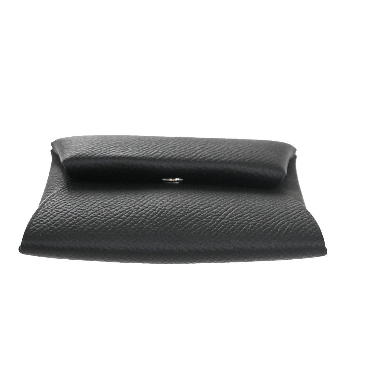 HERMES Logo Bastia Campact Wallet Coin Case Veau Epsom Leather Black 79LC621