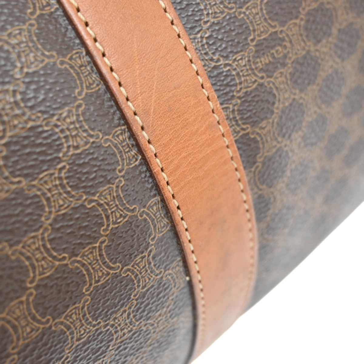 CELINE Logo Macadam Pattern Travel Hand Boston Bag PVC Leather Brown 62CA283