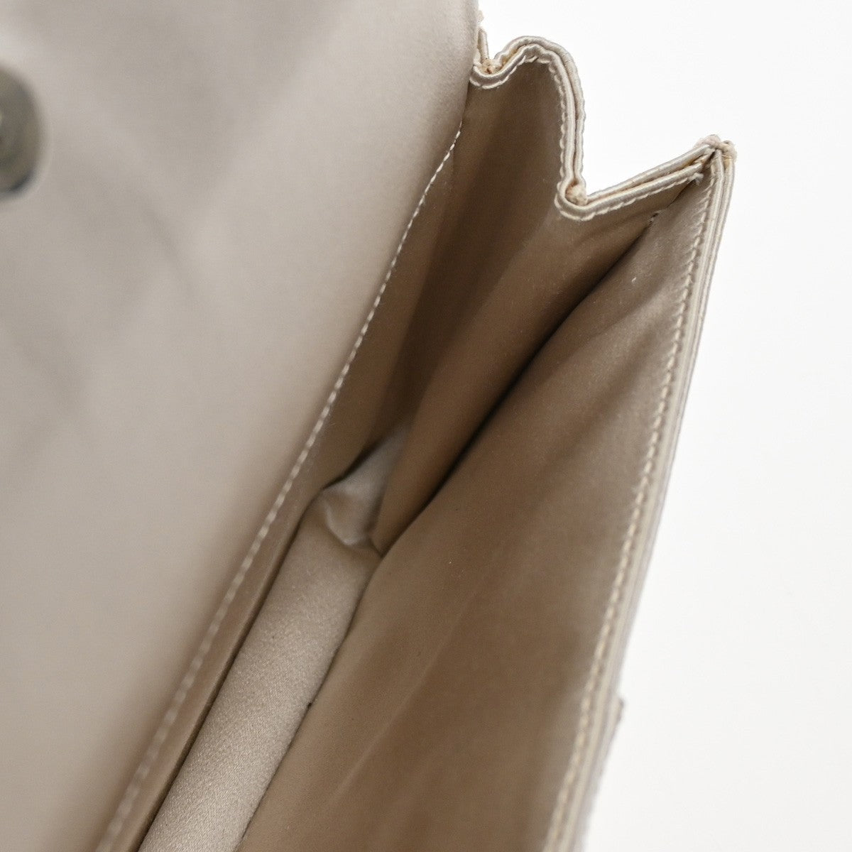 YVES SAINT LAURENT YSL Logo Shoulder Bag Satin Light Beige Italy SHW 82RL766