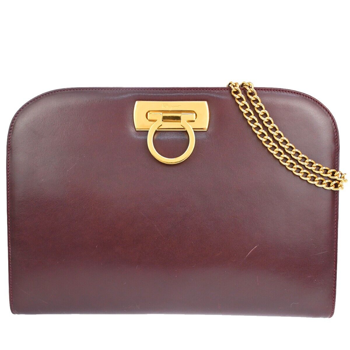 SALVATORE FERRAGAMO Chain Gancini 2Way Shoulder Clutch Bag Leather BX 39EA565