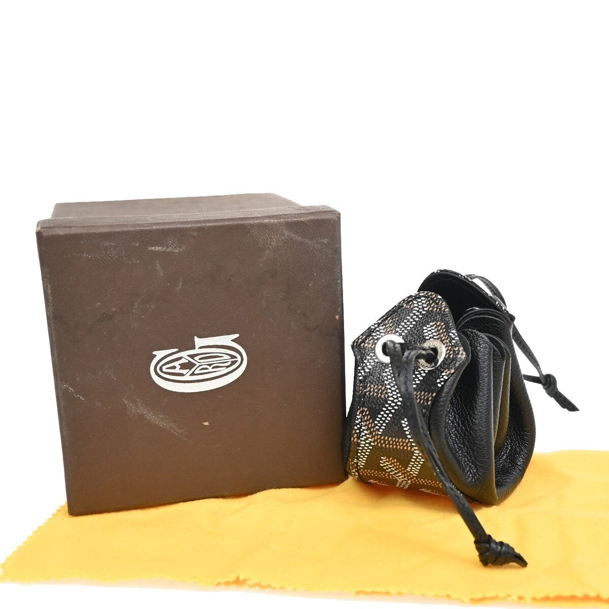 GOYARD Logo Bourse Drawstring Coin Case Pouch PVC Leather Black 84RL208
