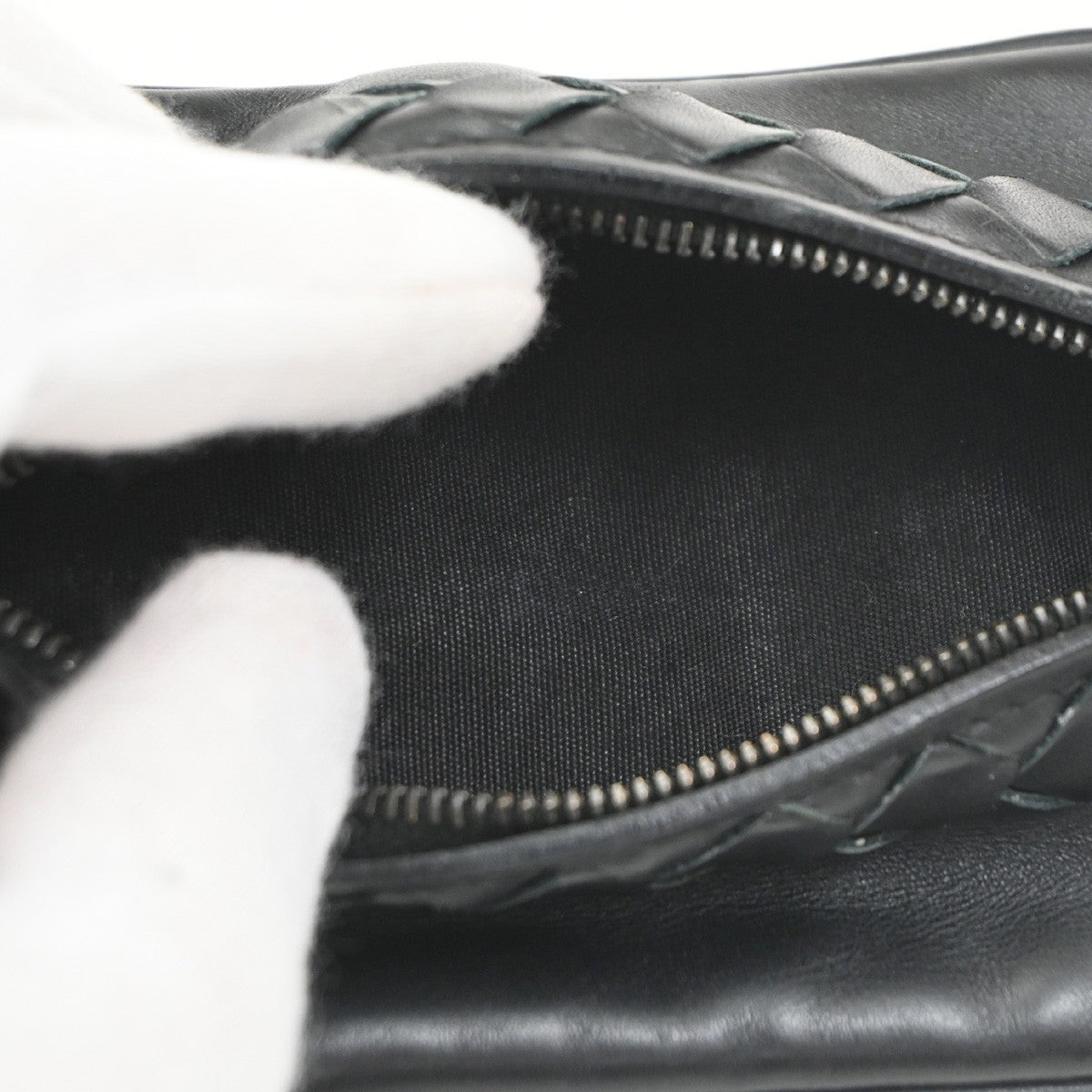 BOTTEGA VENETA Intrecciato Chain Coin Case Wallet Leather Black Italy 65KC161