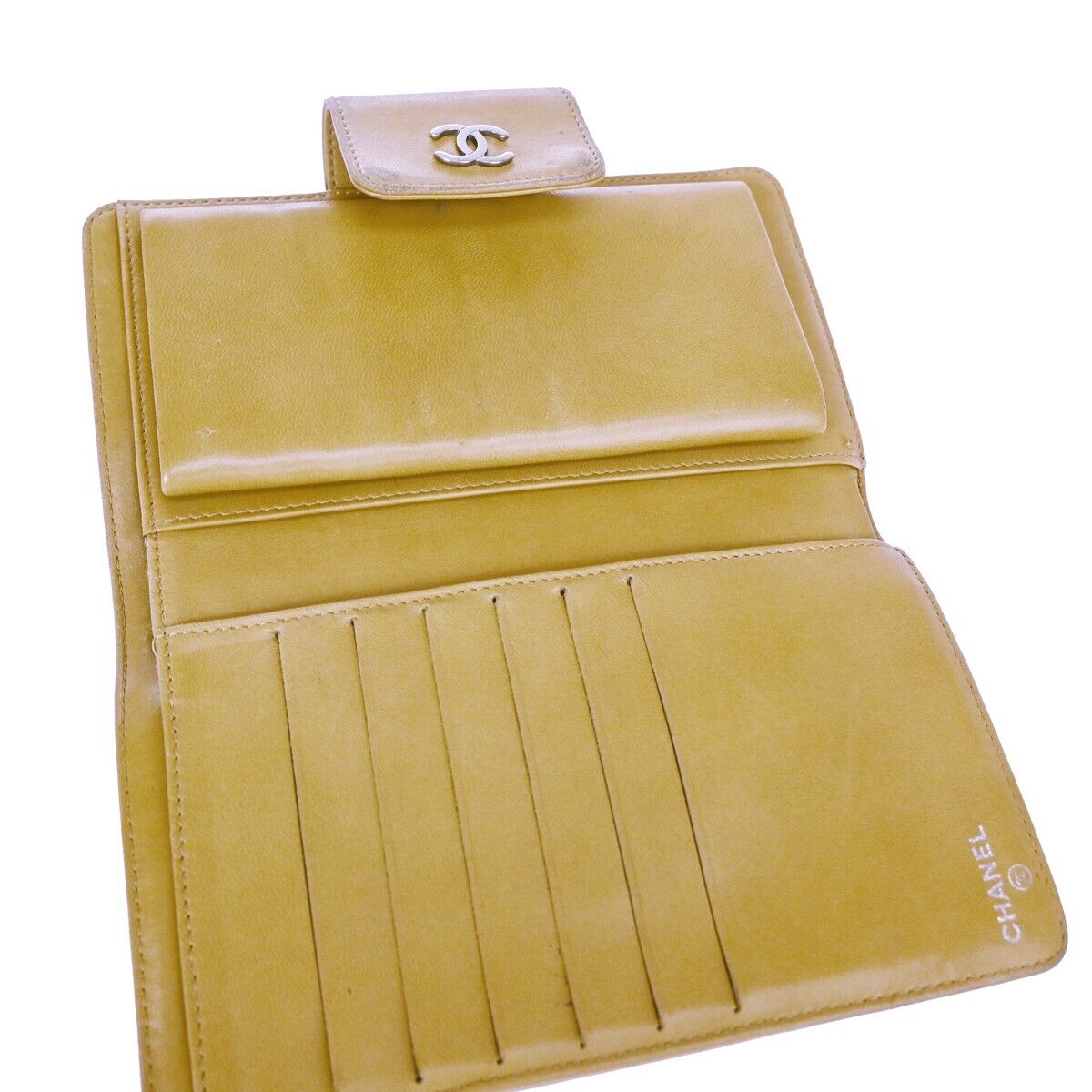 CHANEL CC Logo Icon Long Bifold Wallet  Purse Leather Beige SHW Italy 68EA127