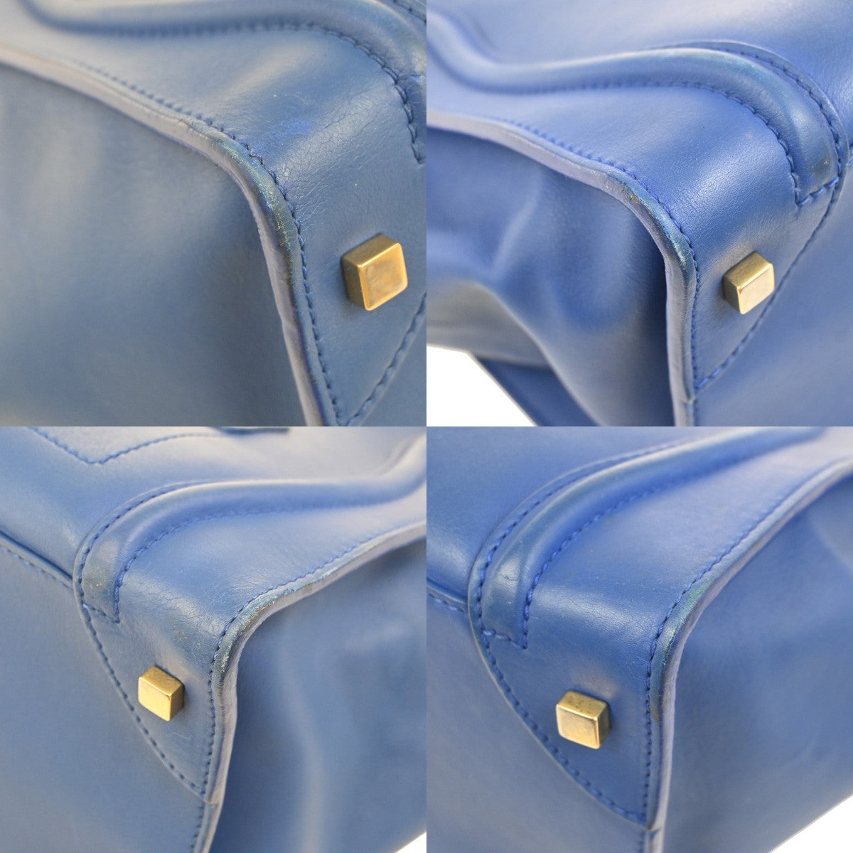 CELINE Luggage Mini Top Handle Tote Hand Bag Leather Blue GHW Italy 95RL900