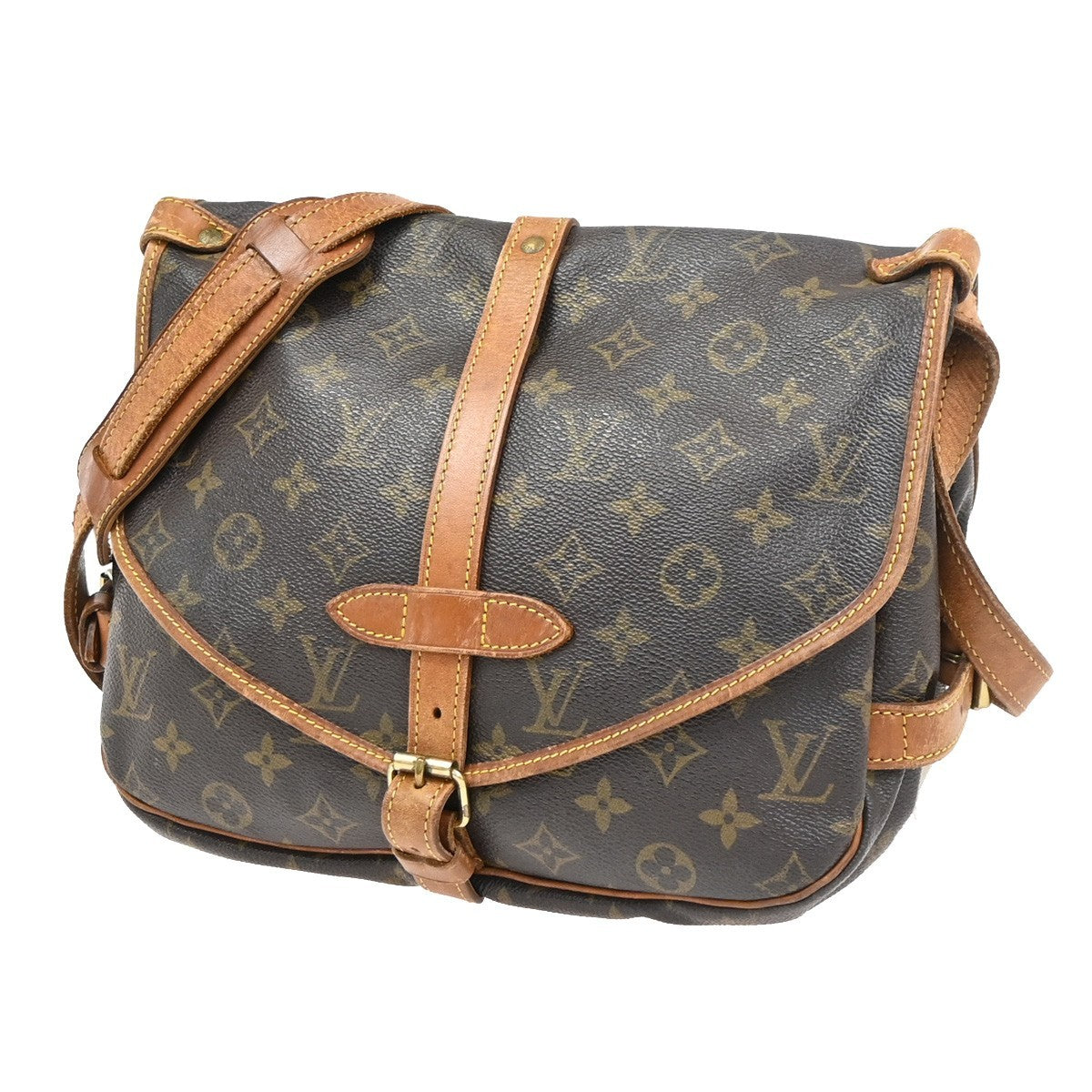 LOUIS VUITTON Logo Saumur 30 Shoulder Bag Monogram Leather Brown M42256 39PA086