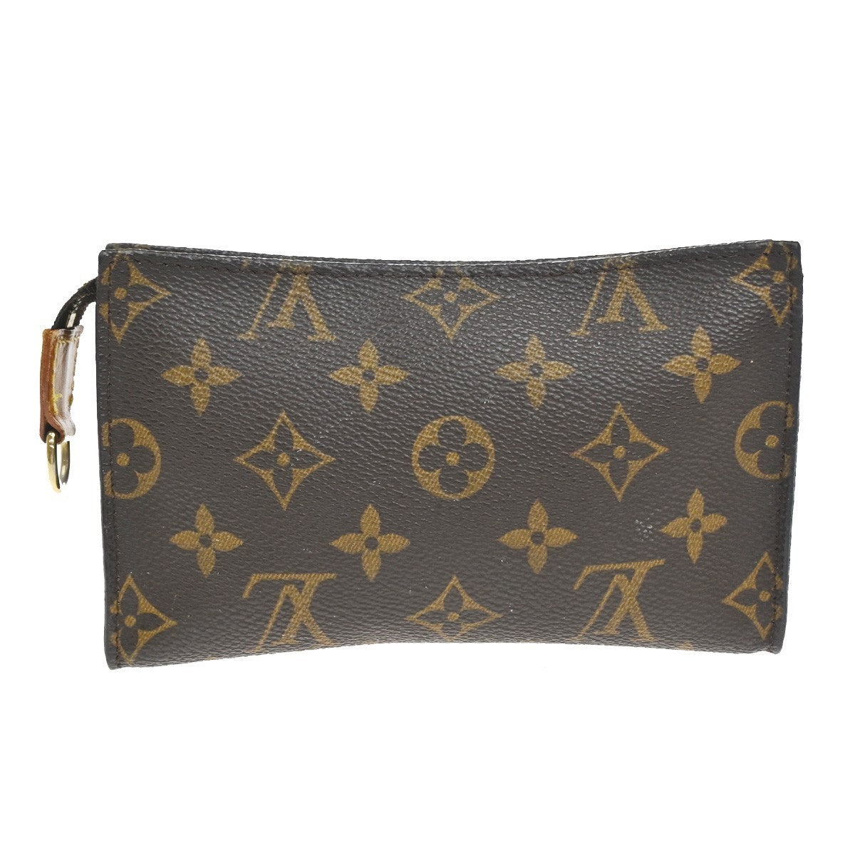 LOUIS VUITTON LV Logo Bucket PM Pouch Bag Monogram Leather Brown Gold 05KC984