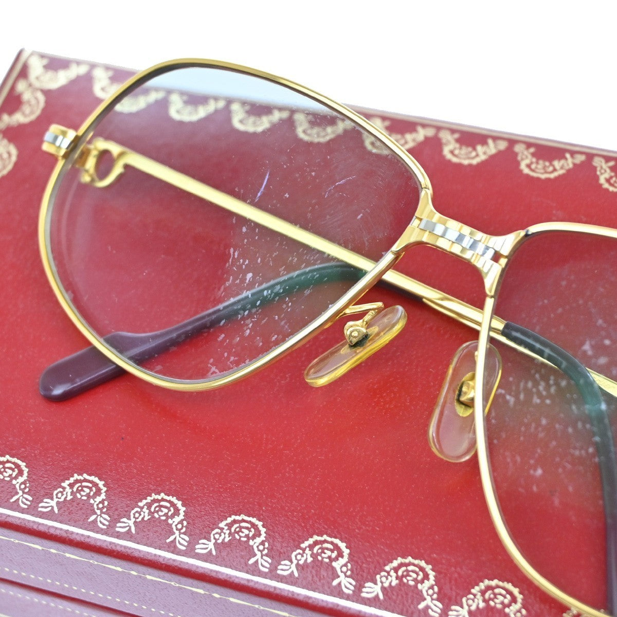 CARTIER Logo Trinity Reading Glasses Eye Wear Metal Plastic Gold France 80RF624