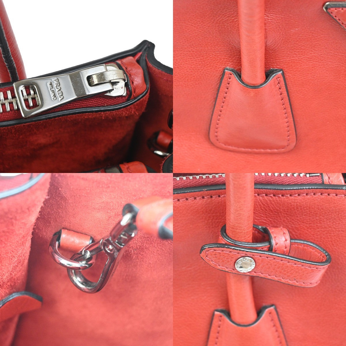 PRADA MILANO Triangle Logo 2Way Shoulder Hand Bag Leather Red SHW Italy 12ZA346