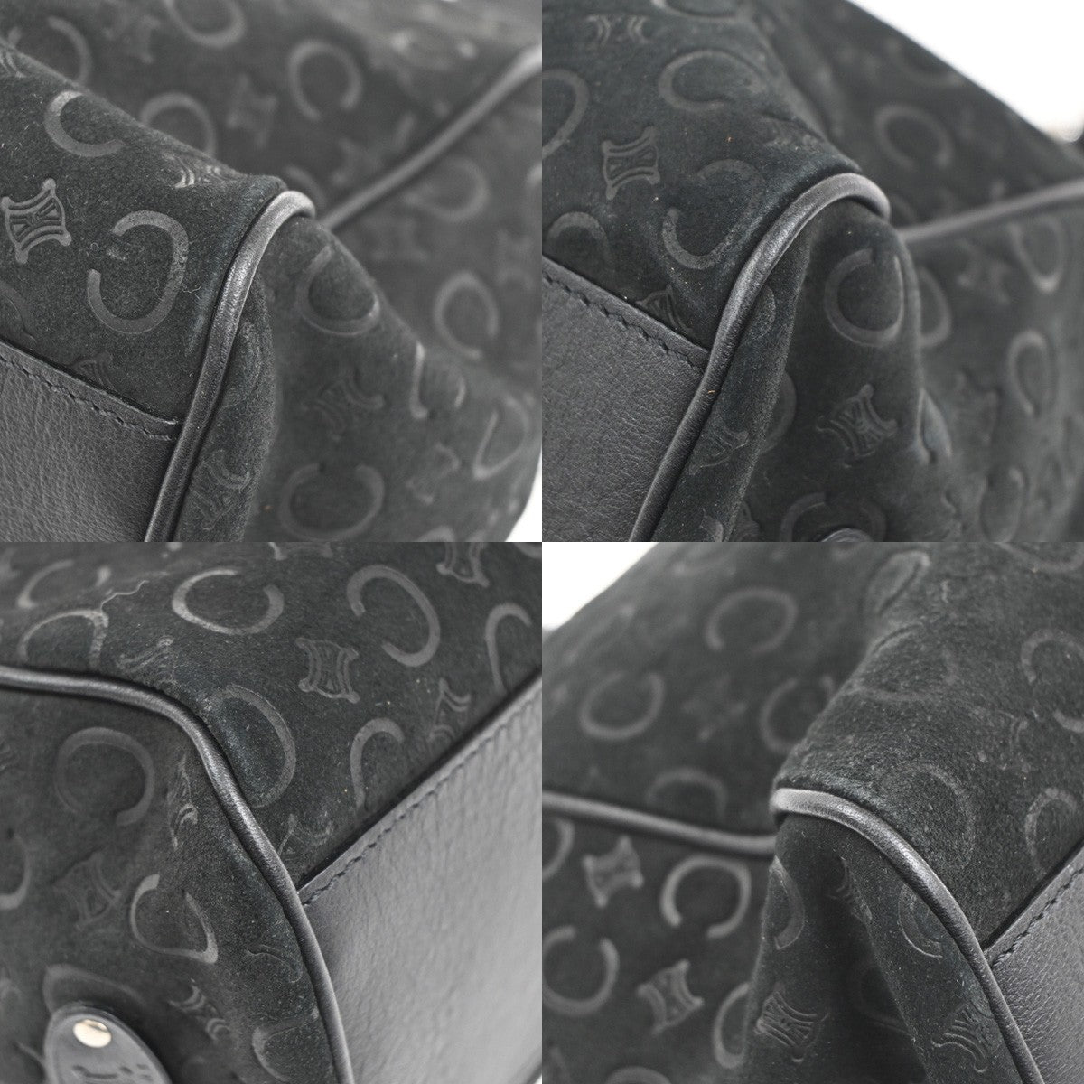 CELINE C Macadam Pattern Shoulder bag Black Suede Leather Black SHW 32CA419