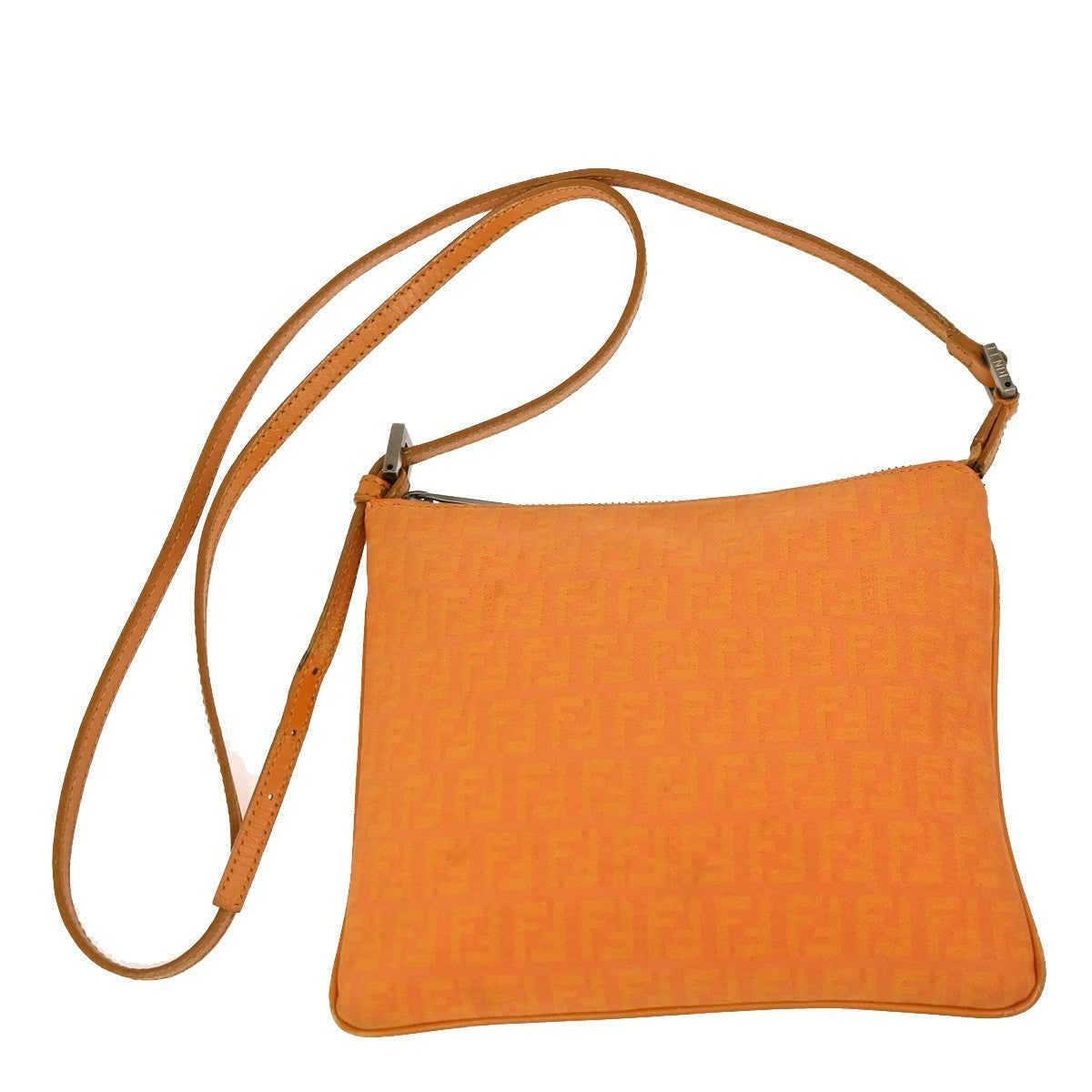 FENDI Zucchino Mini Crossbody Shoulder Bag Canvas Leather Orange Italy 62YH981