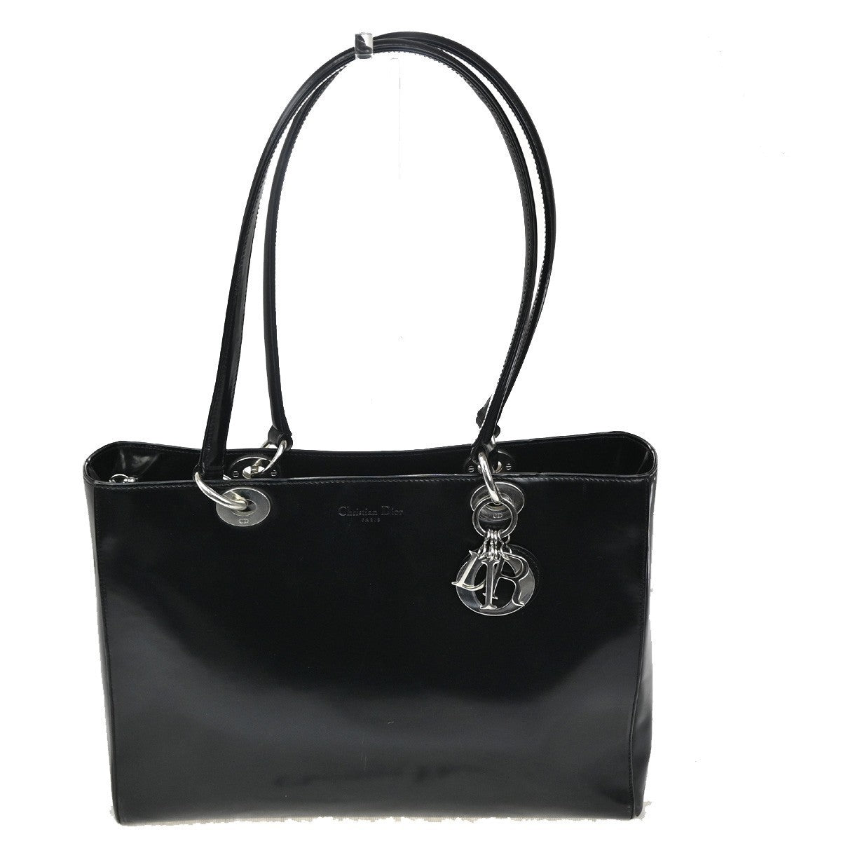 CHRISTIAN DIOR Lady Shoulder Bag Patent Leather Black SHW Italy 71TA393