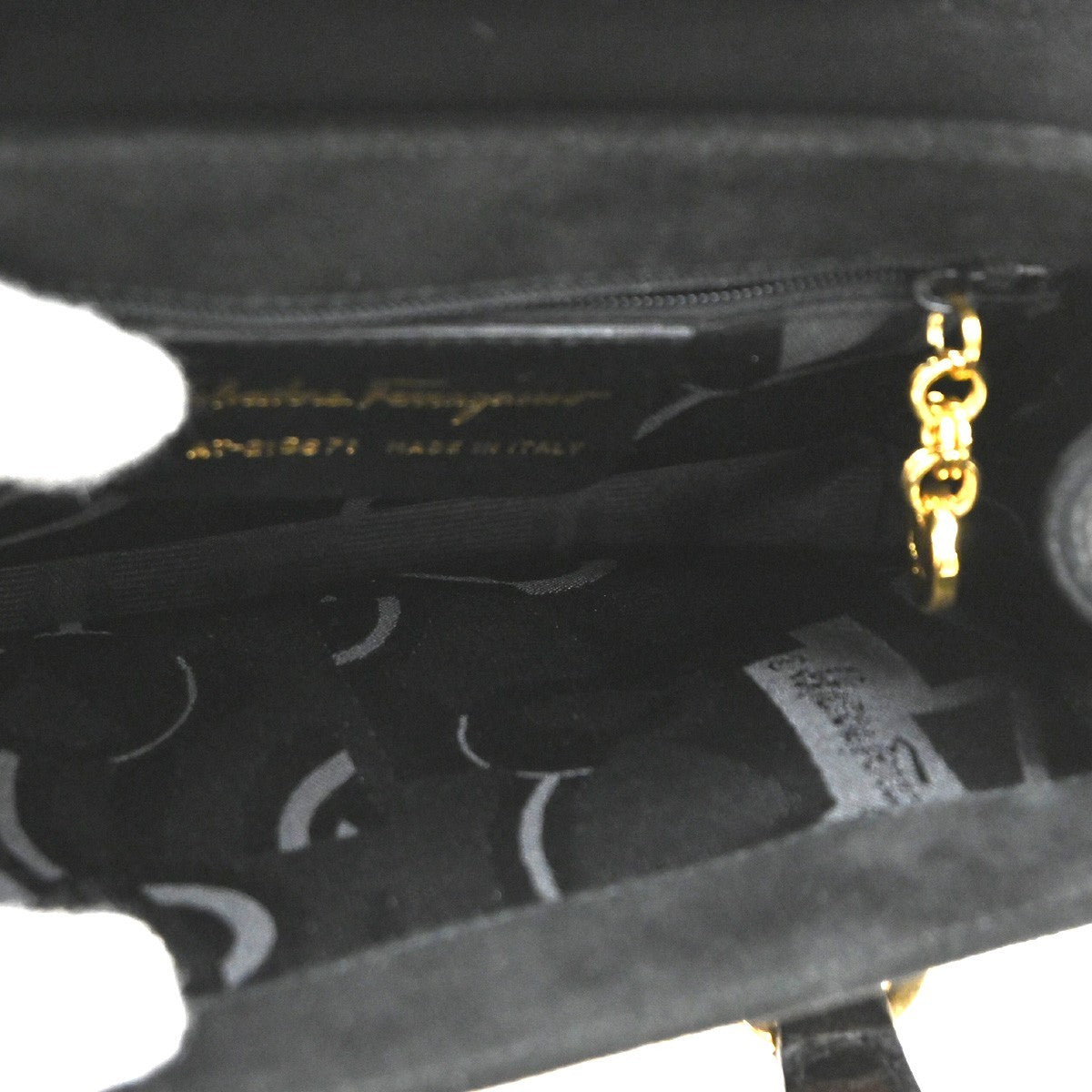 SALVATORE FERRAGAMO Gancini Hand Bag Suede Canvas Black GHW 68CA496